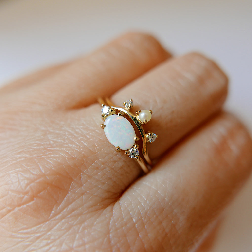 Scattered Pearl Ring Oval Opal Ring 2.0 Classic Opal Ring Stack 14k gold