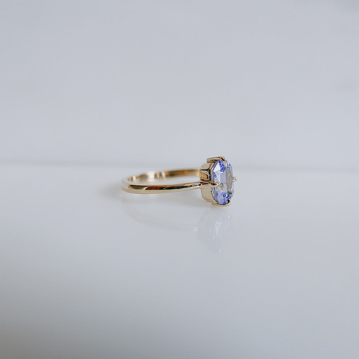 OOAK Light Blue Sapphire Radiant Cut Solitaire Ring