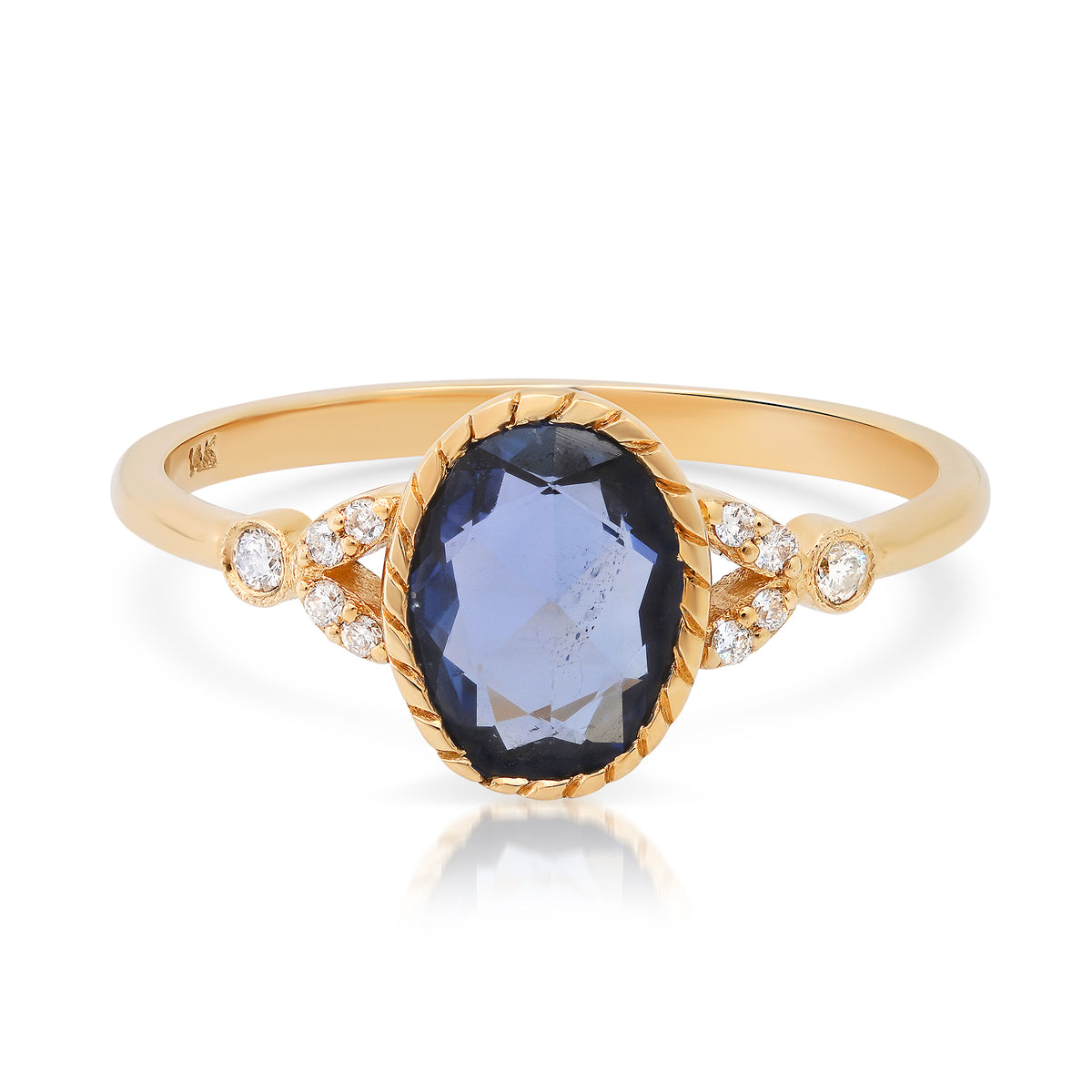 Cressida Ring With Rosecut Oval Blue Sapphire and Diamonds