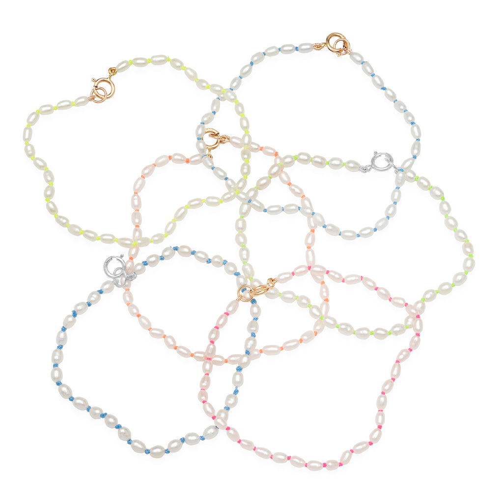 Confetti hand knotted pearl bracelets