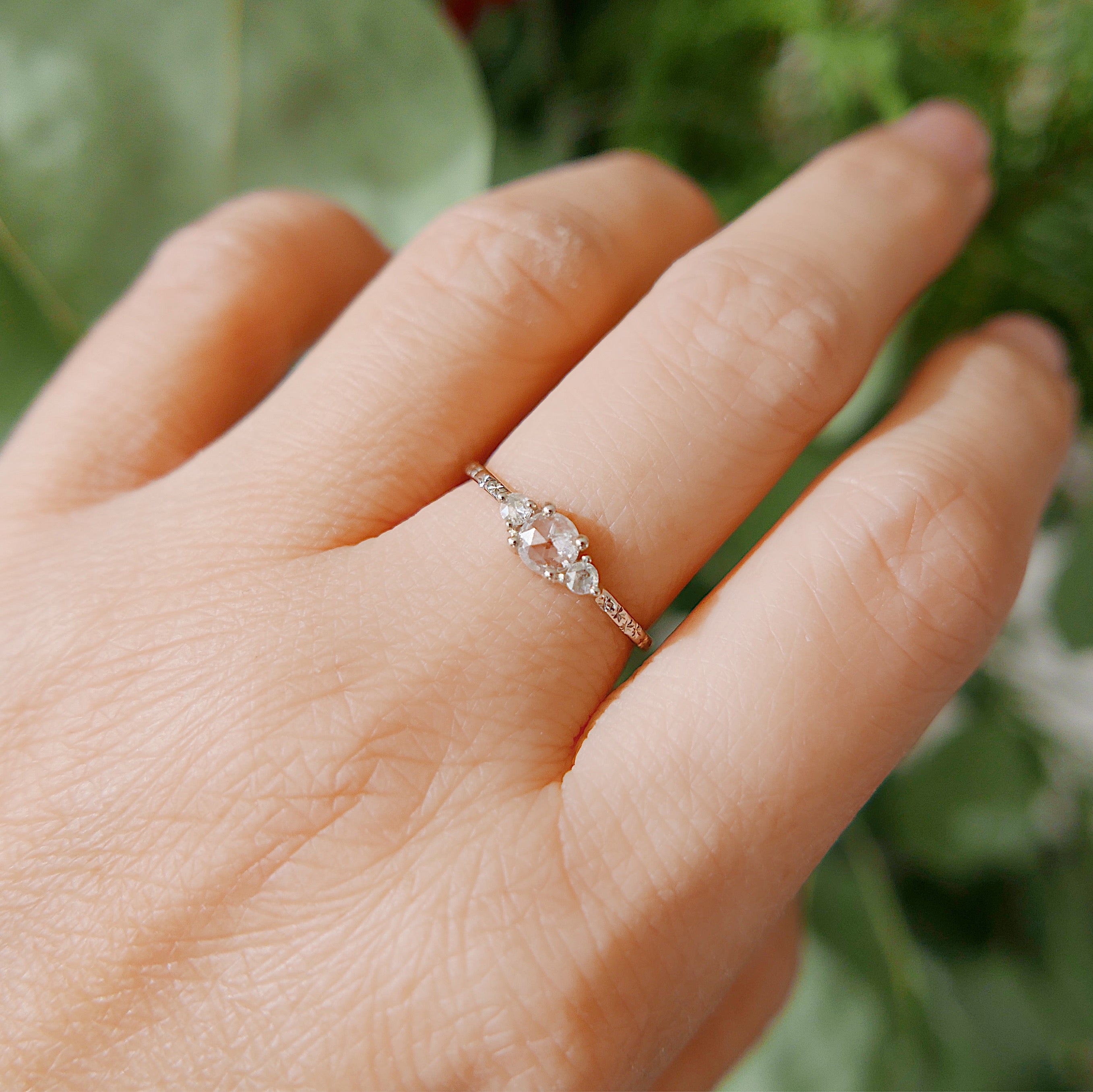 Penny Frost Bite RoseCut Rustic Diamond Engraved OOAK Band Ring