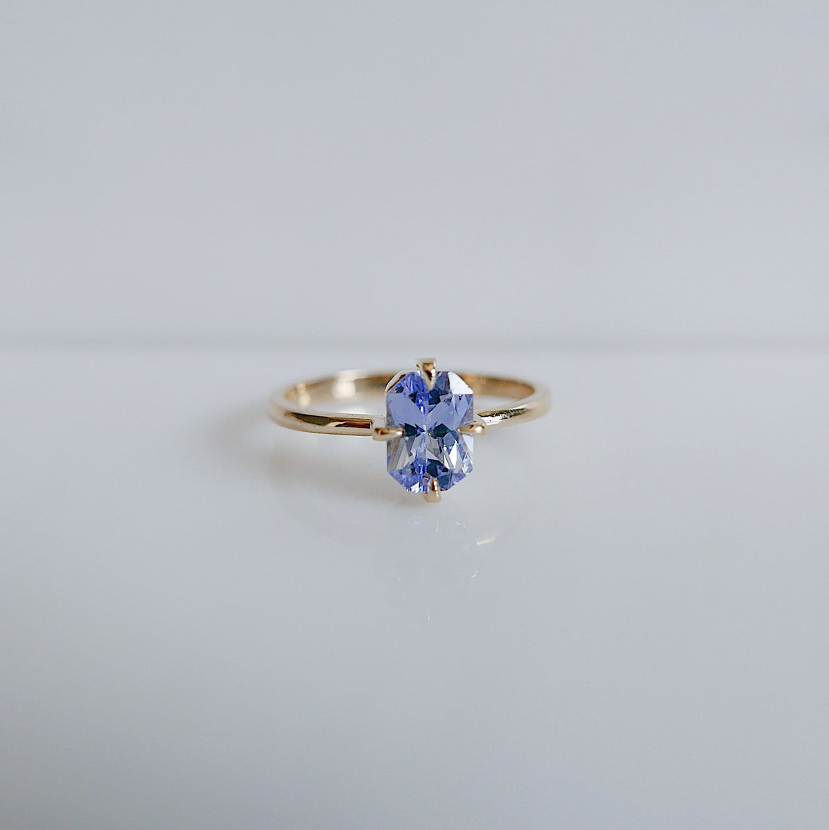 OOAK Light Blue Sapphire Radiant Cut Solitaire Ring