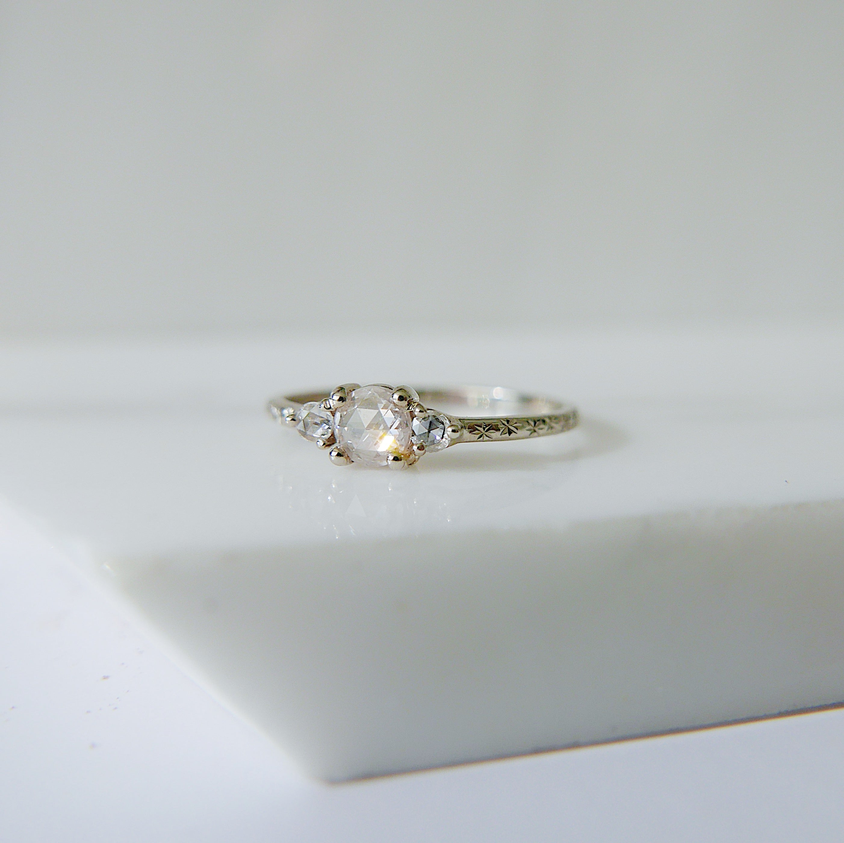 Penny Frost Bite RoseCut Rustic Diamond Engraved OOAK Band Ring