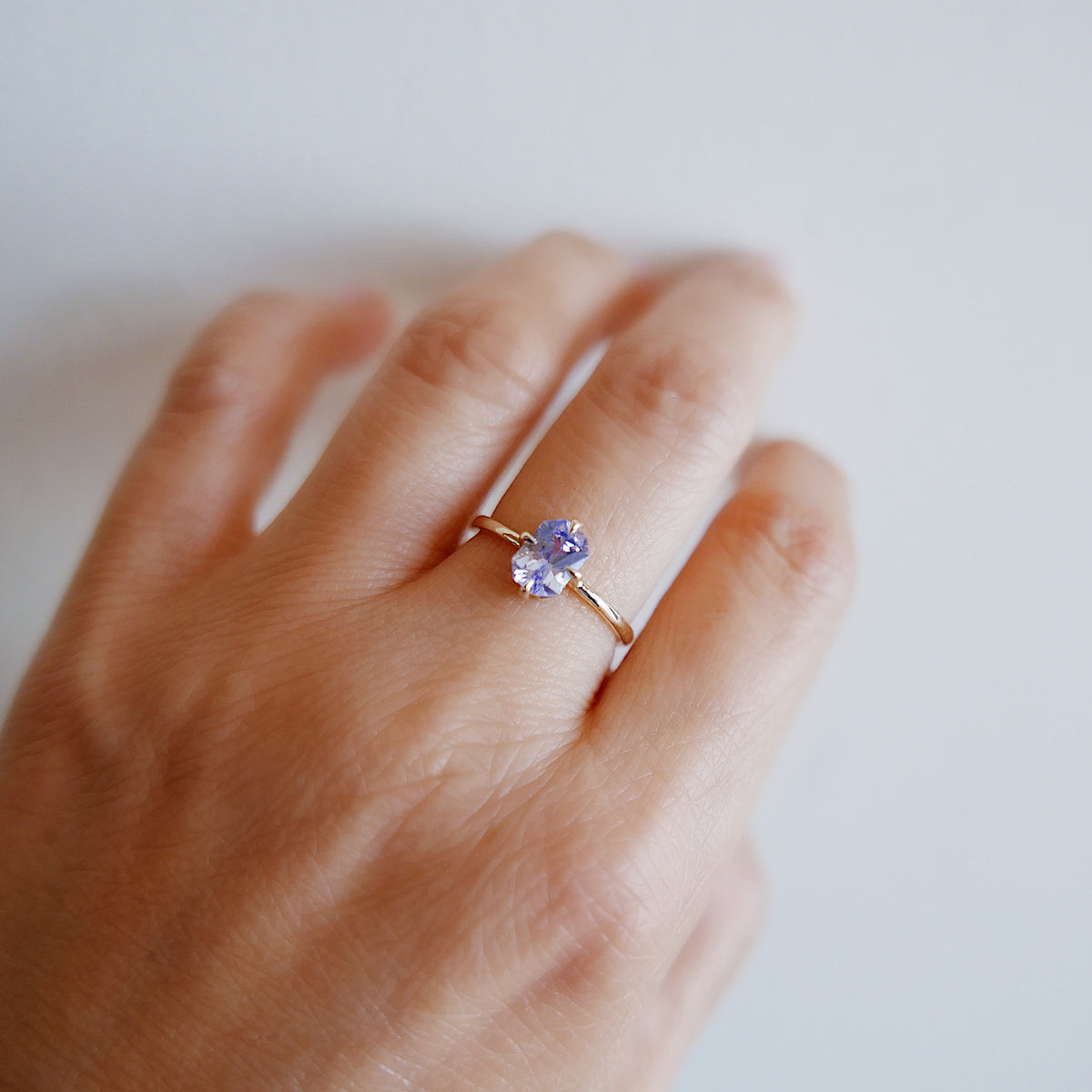 OOAK Light Blue Sapphire Radiant Cut Solitaire Ring