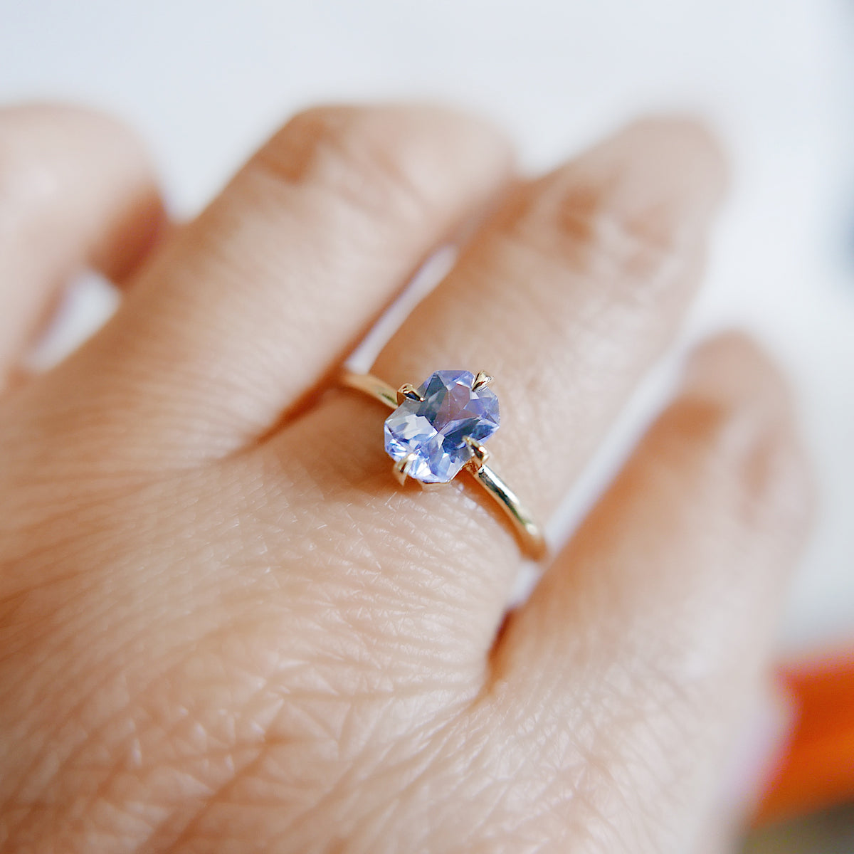 OOAK Light Blue Sapphire Radiant Cut Solitaire Ring