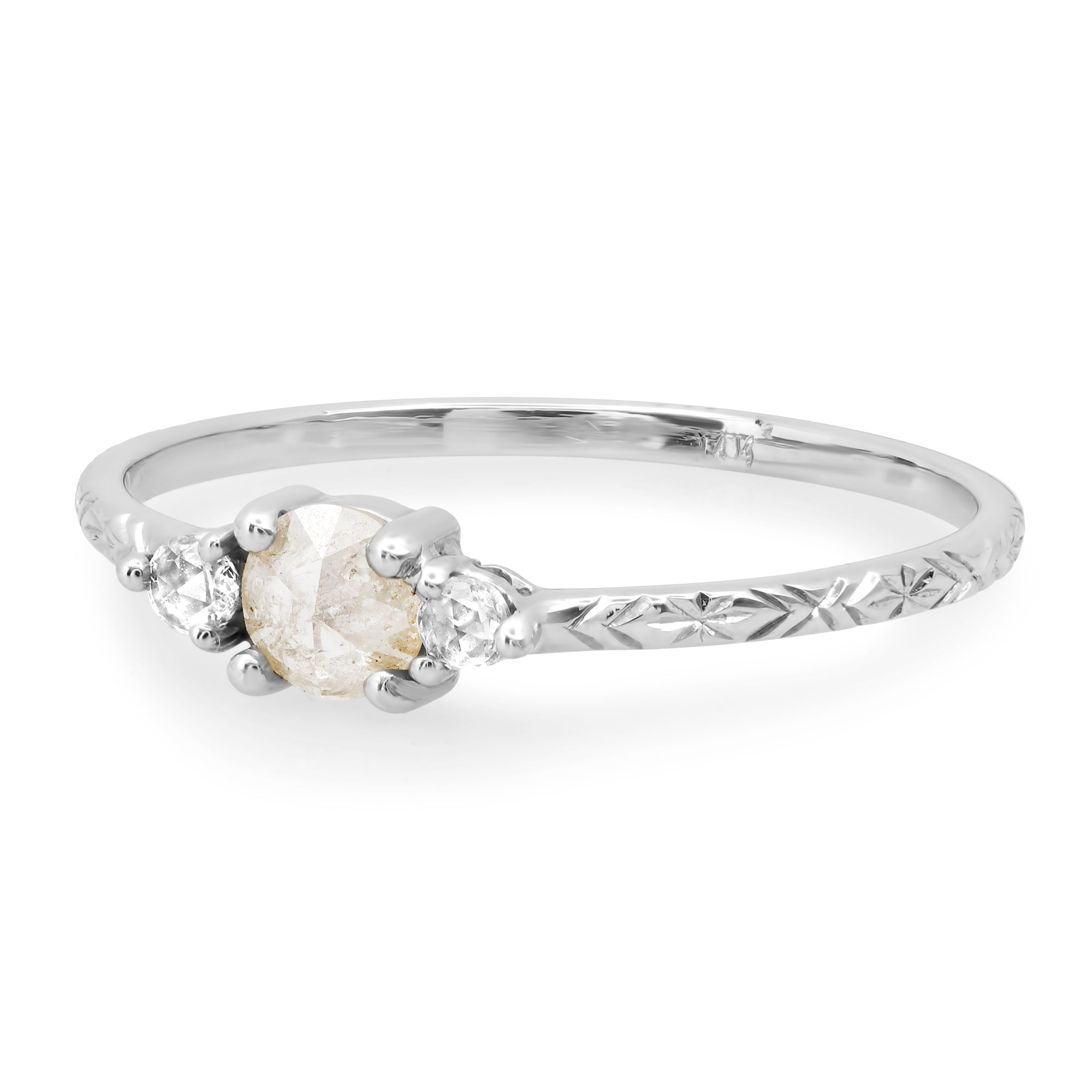 Penny Frost Bite RoseCut Rustic Diamond Engraved OOAK Band Ring