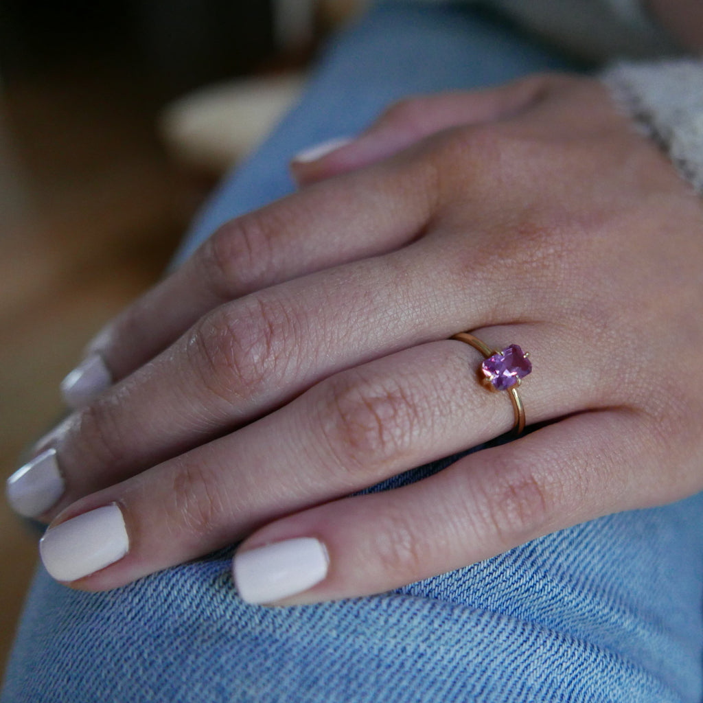 OOAK Pink Radiant Sapphire Solitaire Ring