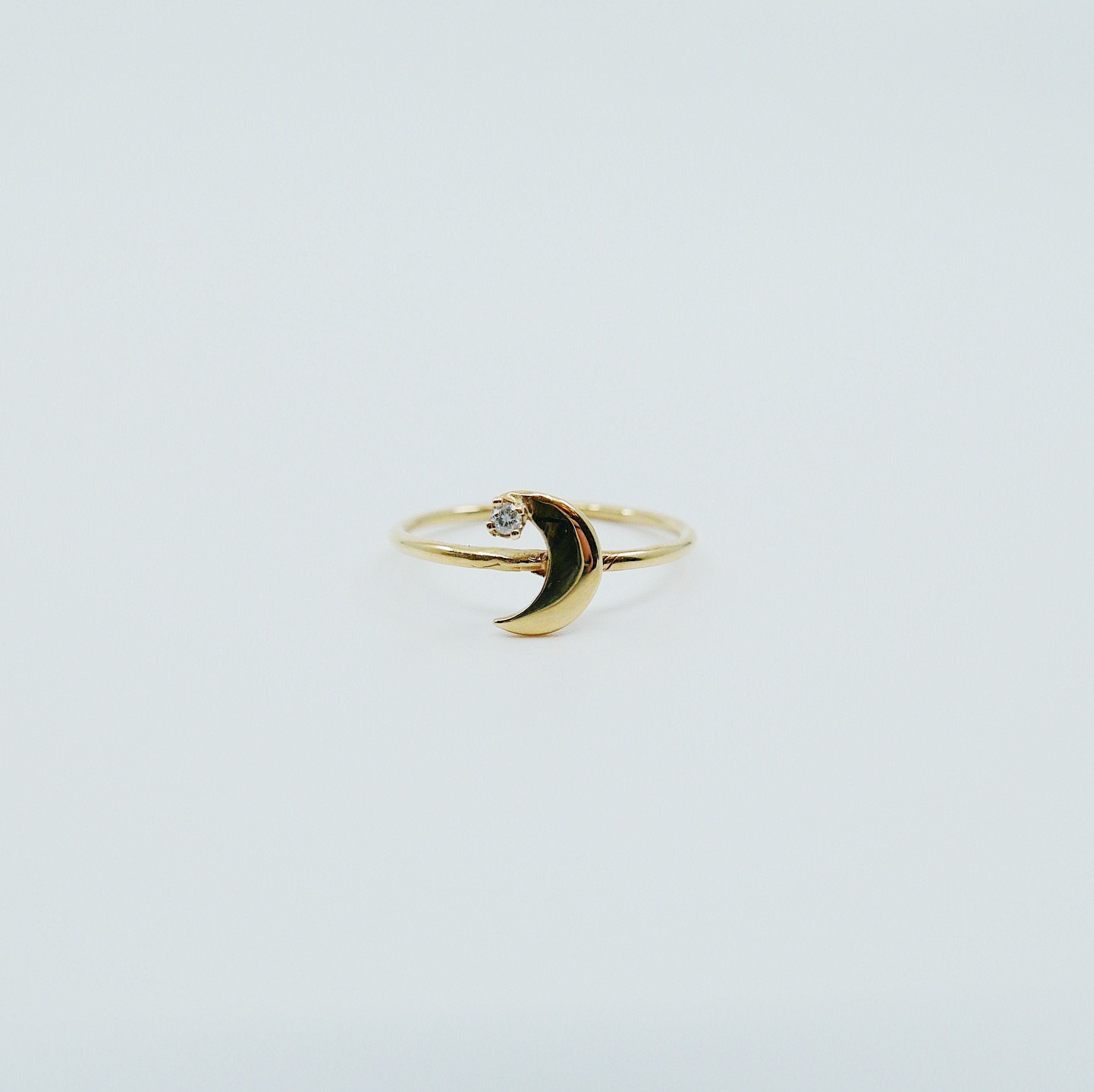 Crescent Moon ring, 14k moon and star ring, moon and diamond ring, crescent ring, 14k gold crescent moon ring, diamond ring