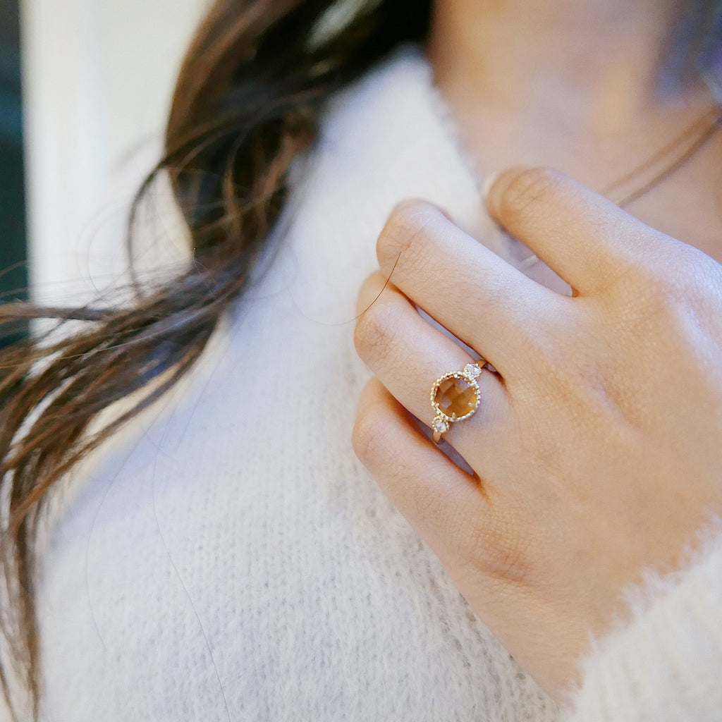 Celeste Rosecut Citrine and rosecut diamond ring