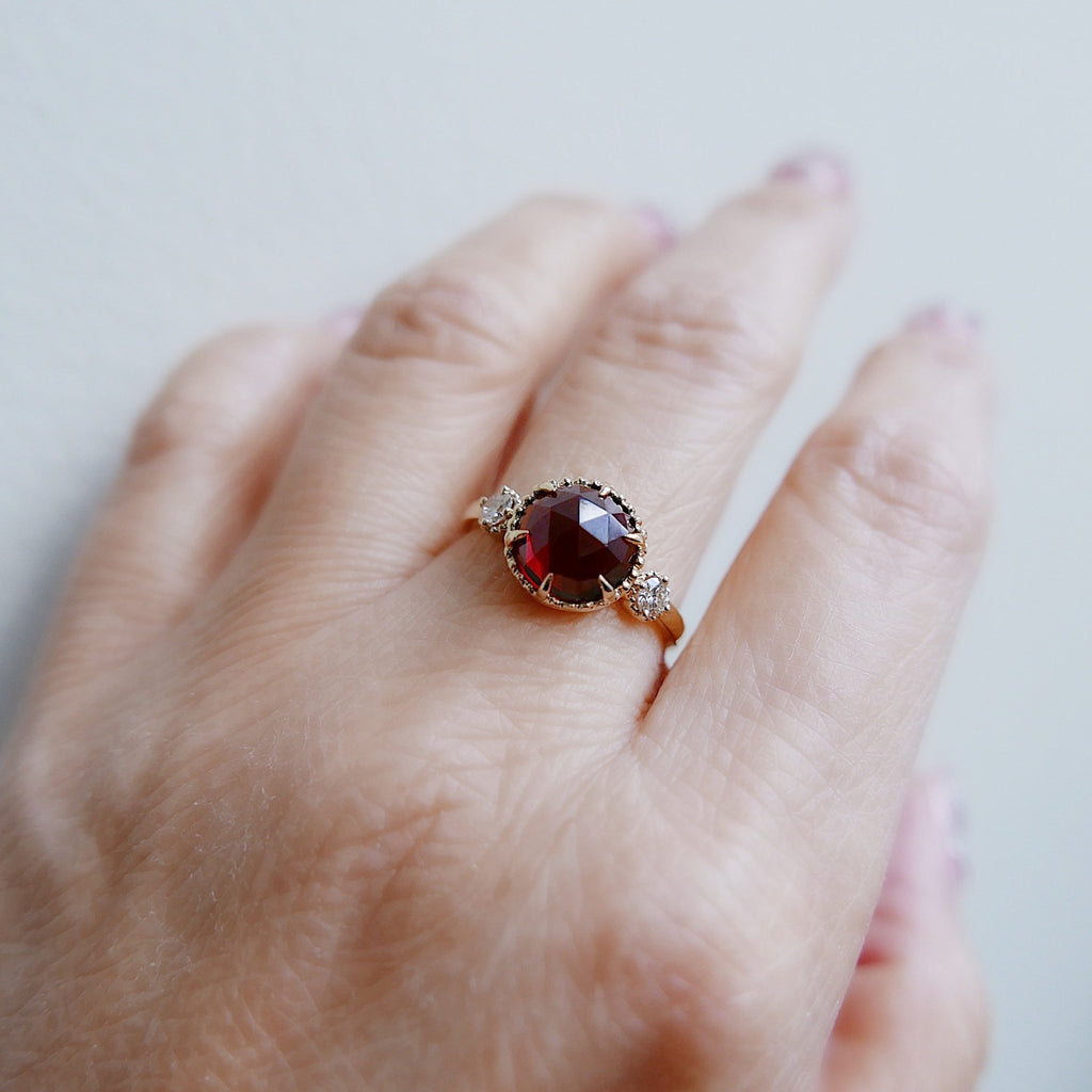 Celeste Rosecut Garnet and Diamond Ring