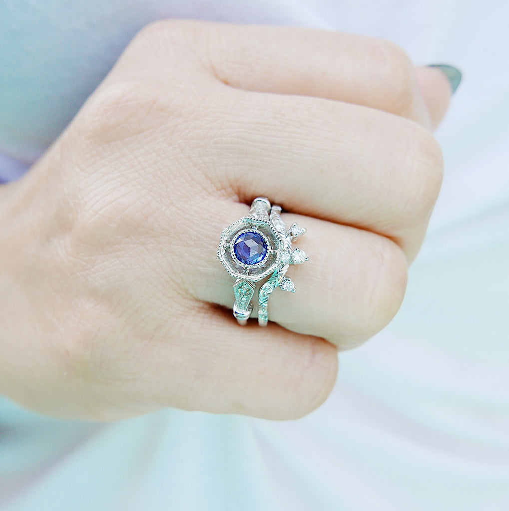 Compass Eloise Sapphire Ring Scattered Diamond Arc Deluxe Ring Queen Eloise Ring Set