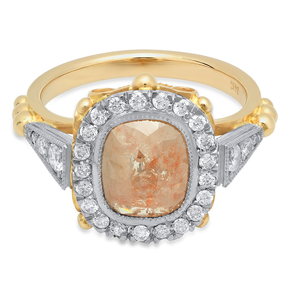 Countess Rose Cut Peach Diamond Ring, Two Tone 14k Yellow Gold & Palladium Ring, OOAK ring, unique engagement ring, rose cut diamond ring