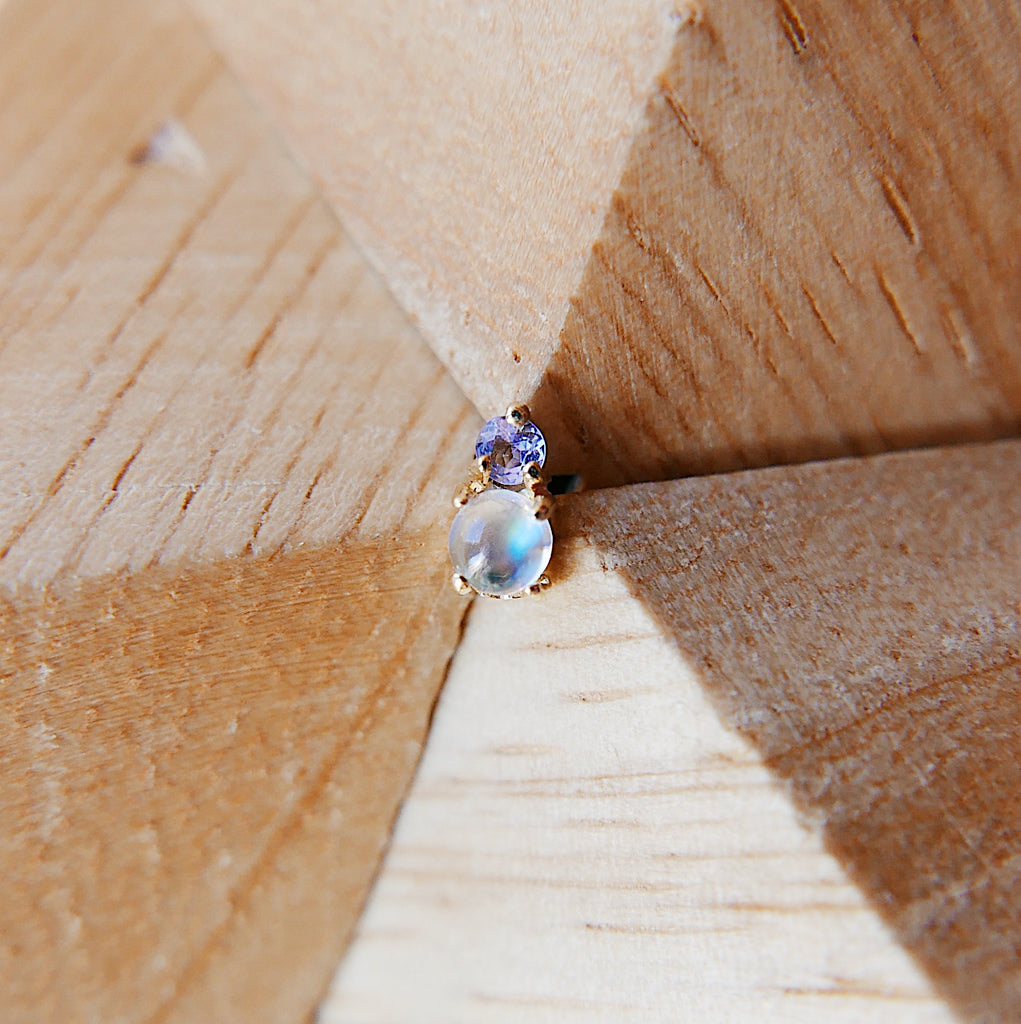 Duo Moonstone and Tanzanite Stud Earring, Moonstone and Tanzanite Post, Mini Moonstone and Tanzanite Earrings