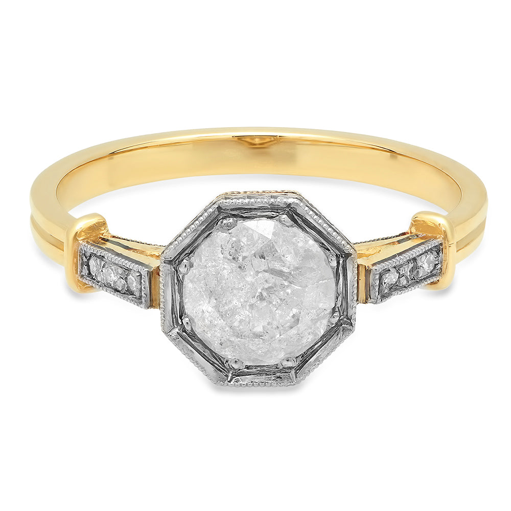Lisbeth Salt & Pepper Diamond Ring, 18k Yellow Gold and Palladium Ring, salt and pepper diamond ring, art deco ring, OOAK ring