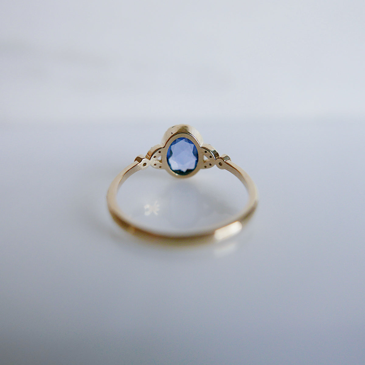 Cressida Ring With Rosecut Oval Blue Sapphire and Diamonds