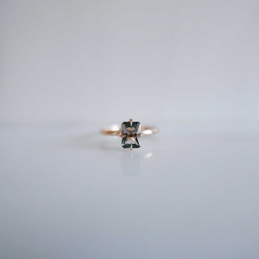 One Of A Kind Steel Grey Radiant Cut Tourmaline Ring