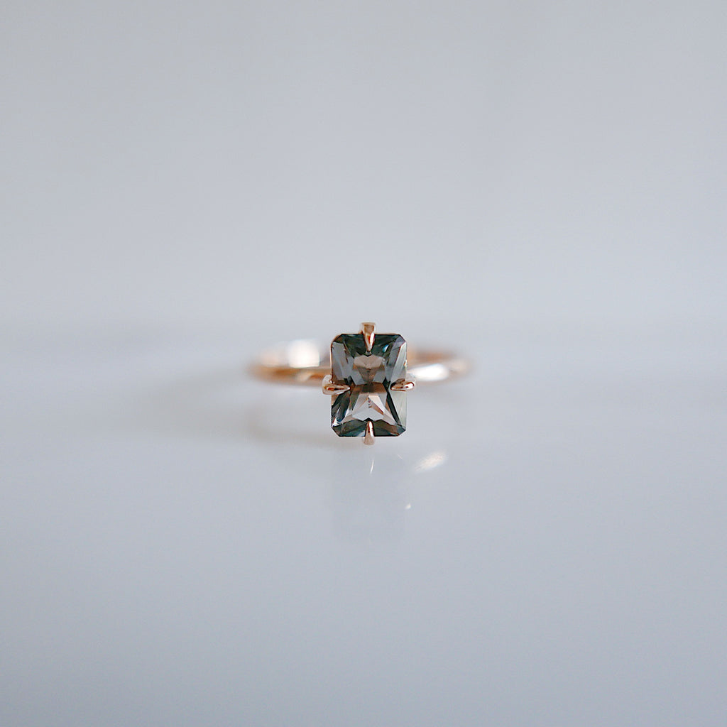 One Of A Kind Steel Grey Radiant Cut Tourmaline Ring