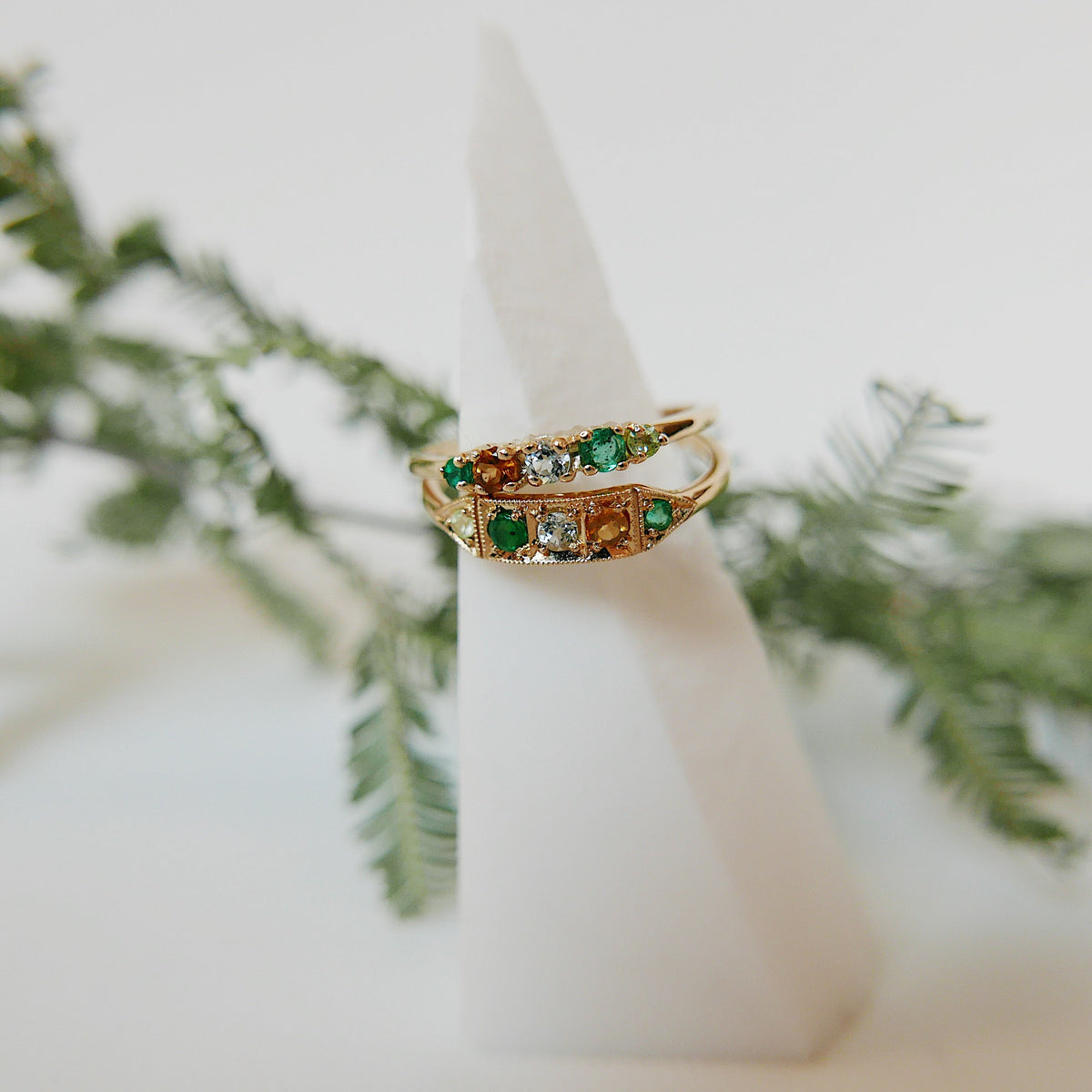Riley PEACE Ring, Acrostic Ring, 5 stone gold ring, emerald and diamond ring, 14k gold emerald ring, emerald and diamond band