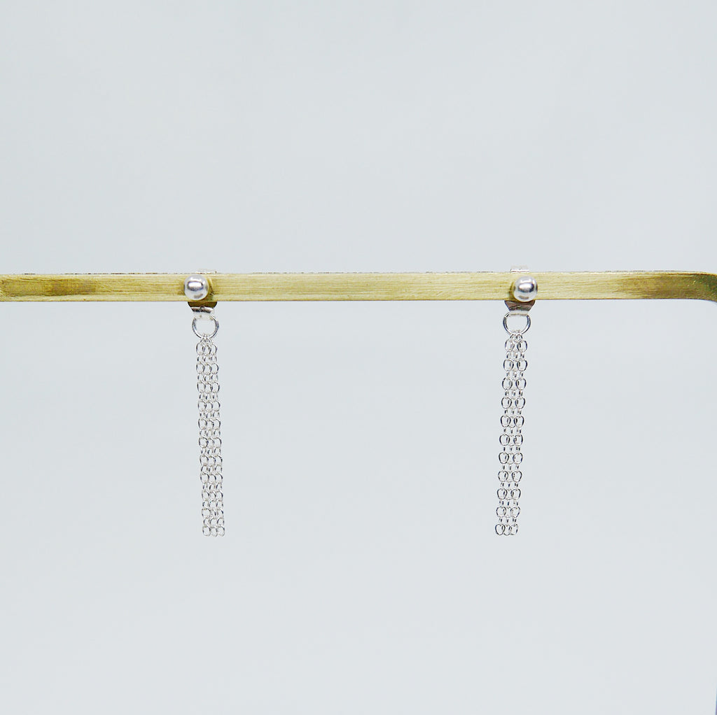 The Fringe Earring, 14kGold Ball Stud and Chain earrings, Fringe Tassel earrings, Chained earrings