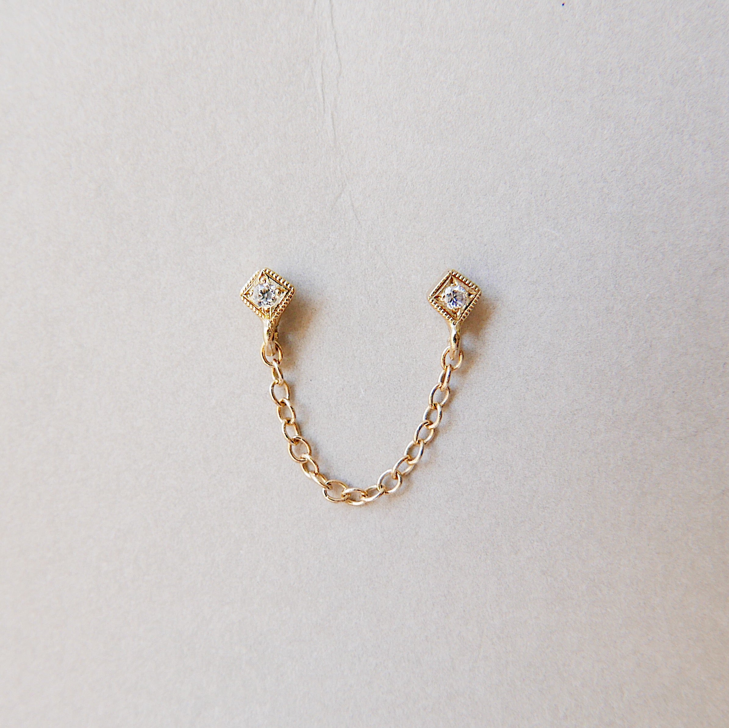 Block Chain Duo Earring, Emerald Chain Duo Earring, Diamond Chain Duo Earring, Ruby Chain Duo Earring, Sapphire Chain Duo Earring