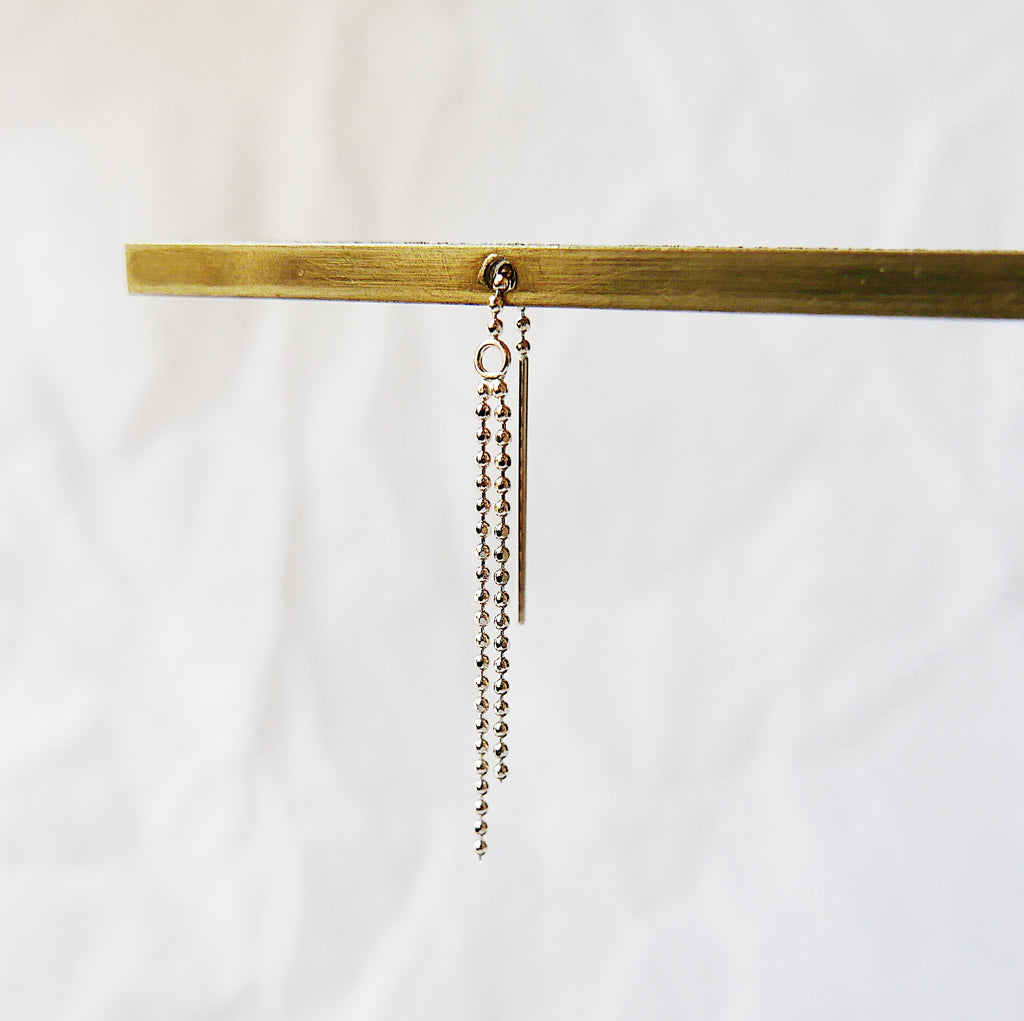 Cascade threader, 14k gold beaded pull through, single gold threader earring, gold beaded earring