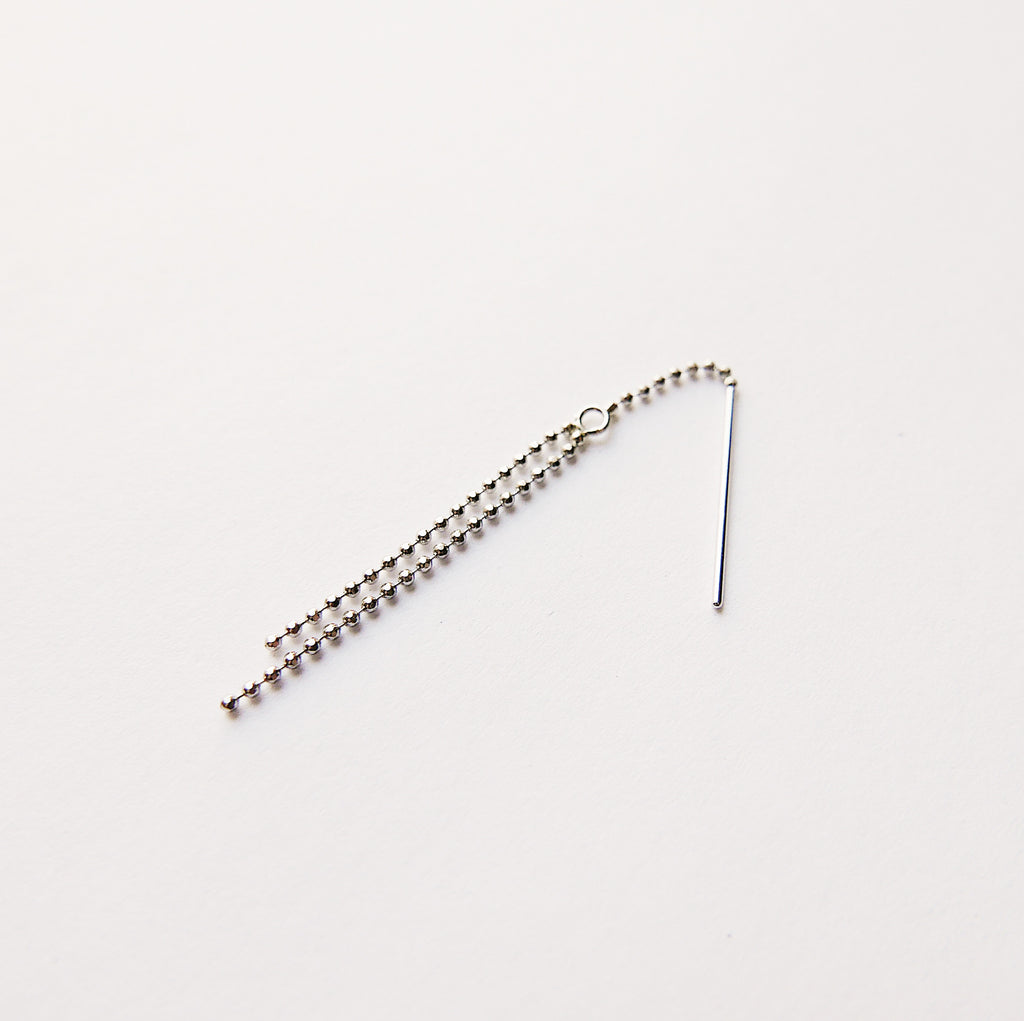 Cascade threader, 14k gold beaded pull through, single gold threader earring, gold beaded earring