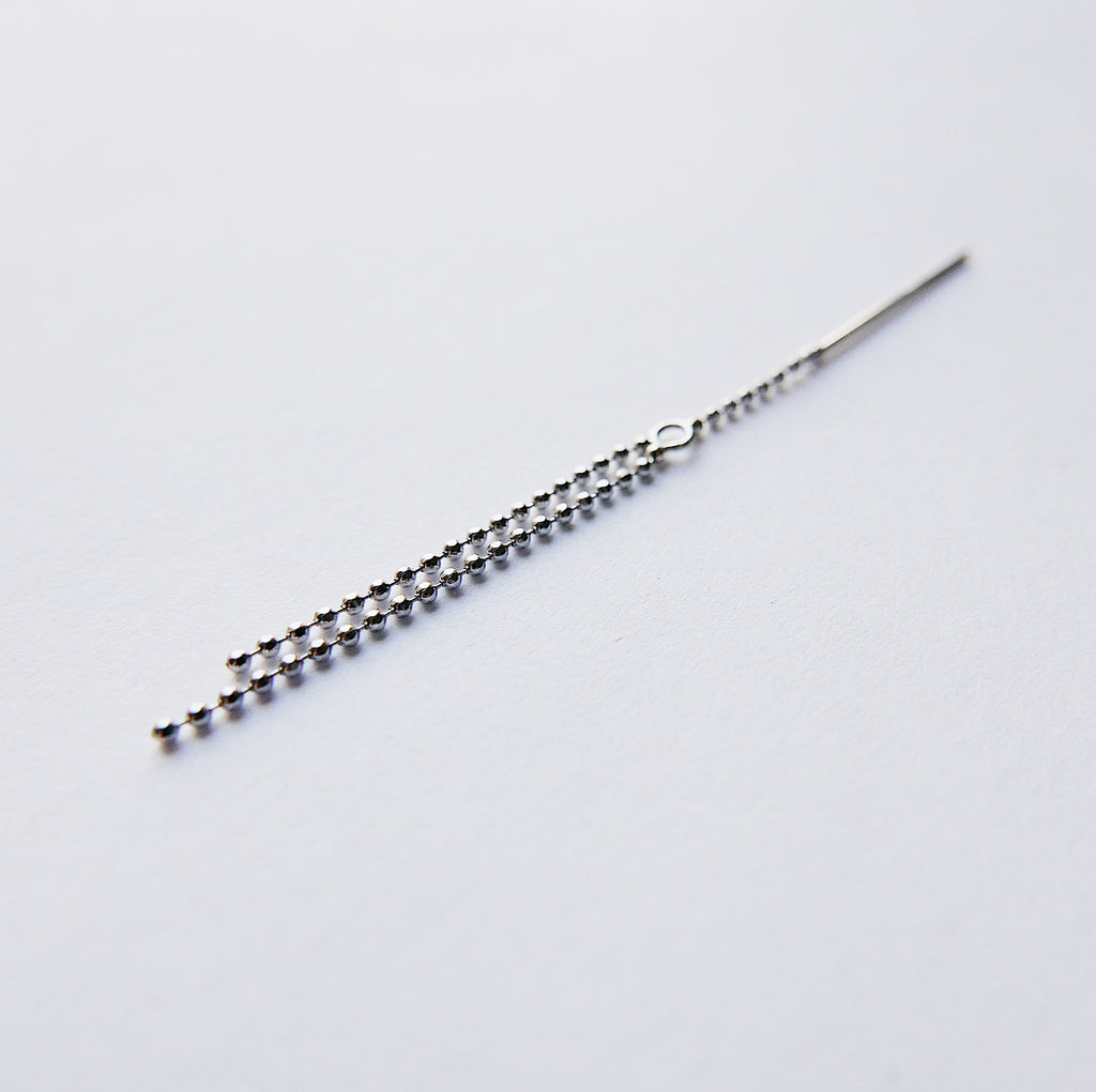 Cascade threader, 14k gold beaded pull through, single gold threader earring, gold beaded earring