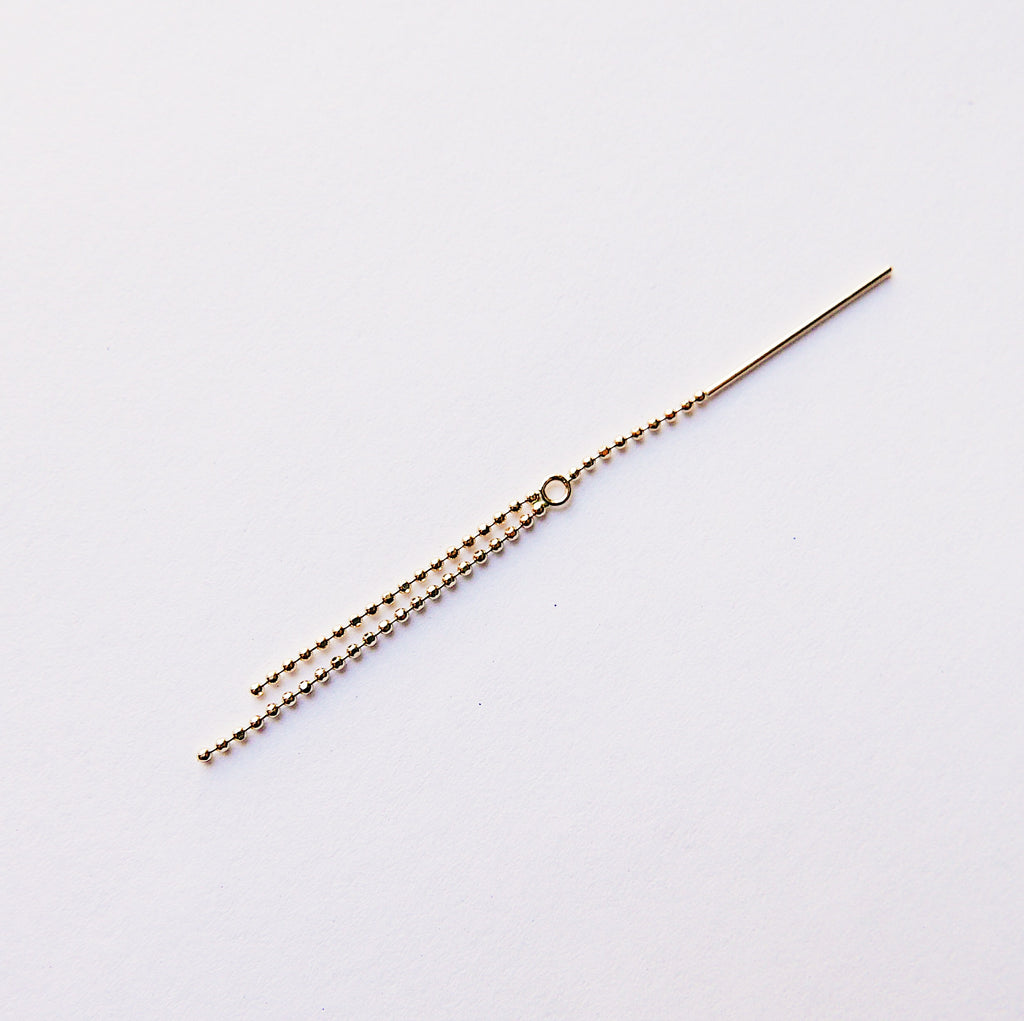 Cascade threader, 14k gold beaded pull through, single gold threader earring, gold beaded earring