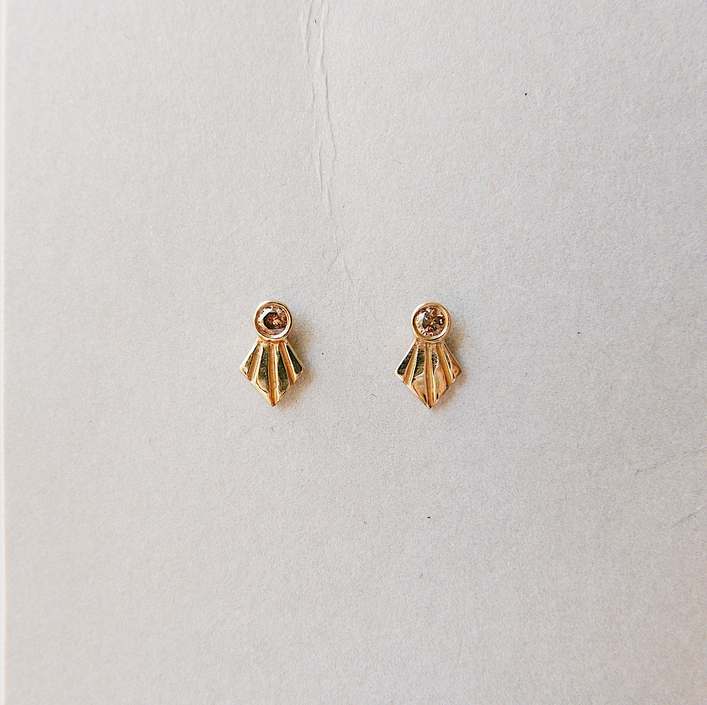 Fan Diamond Studs, Art deco studs, Geometric Stud Earrings, Diamond stud, champagne diamond fan studs, diamond fan studs