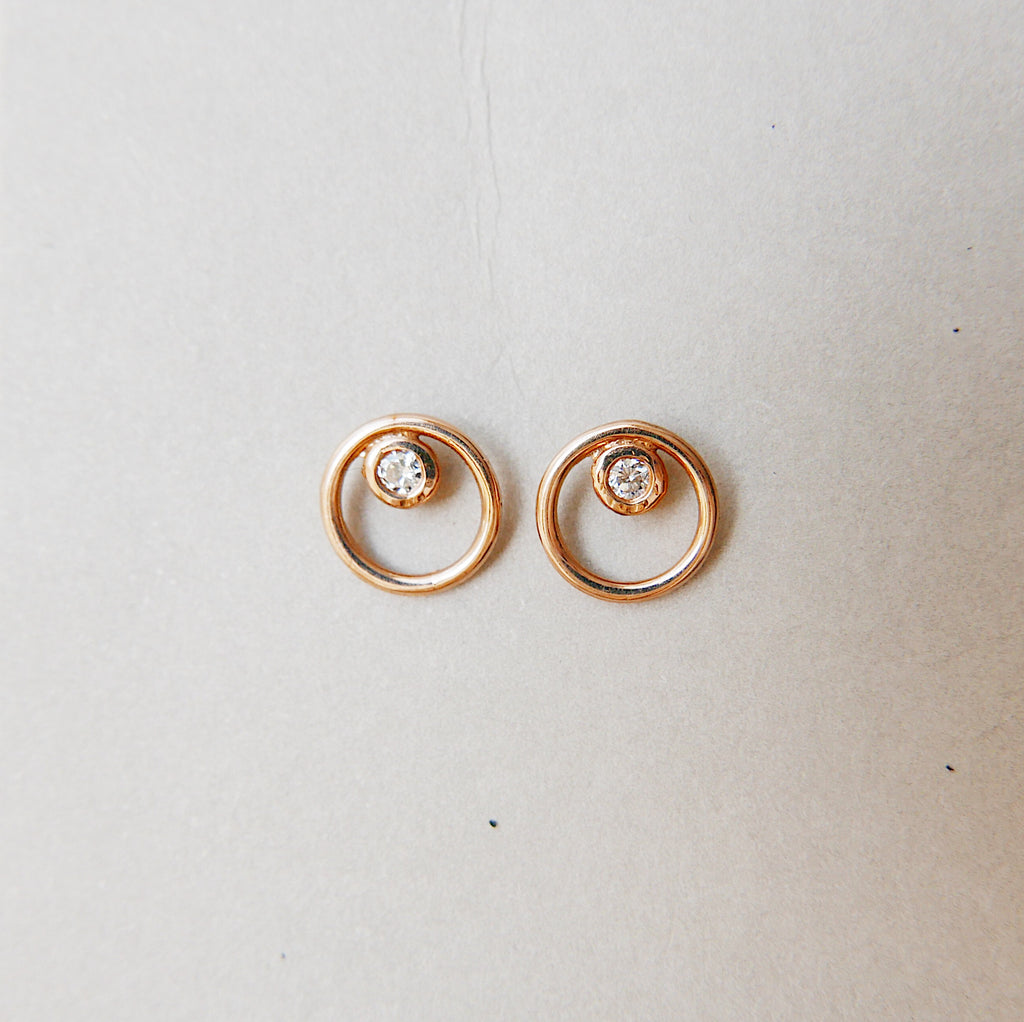 Full circle earrings, circle studs, diamond bezel studs, 14k circle diamond earrings, gold circle earrings, diamond bezel earrings