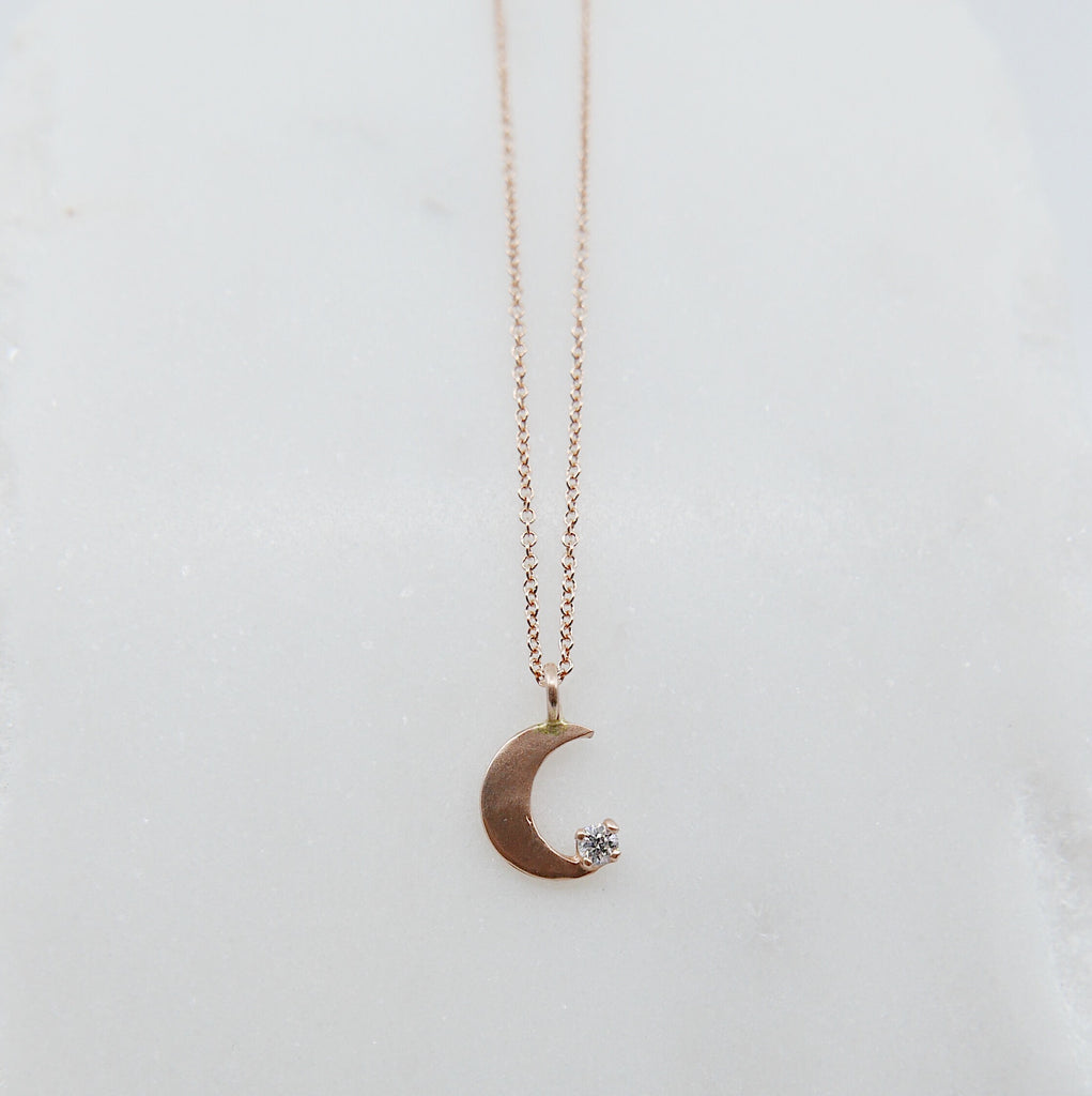 Crescent with Diamond necklace, small moon Necklace, Diamond Moon Necklace, Diamond Moon, Moon Necklace, Crescent necklace