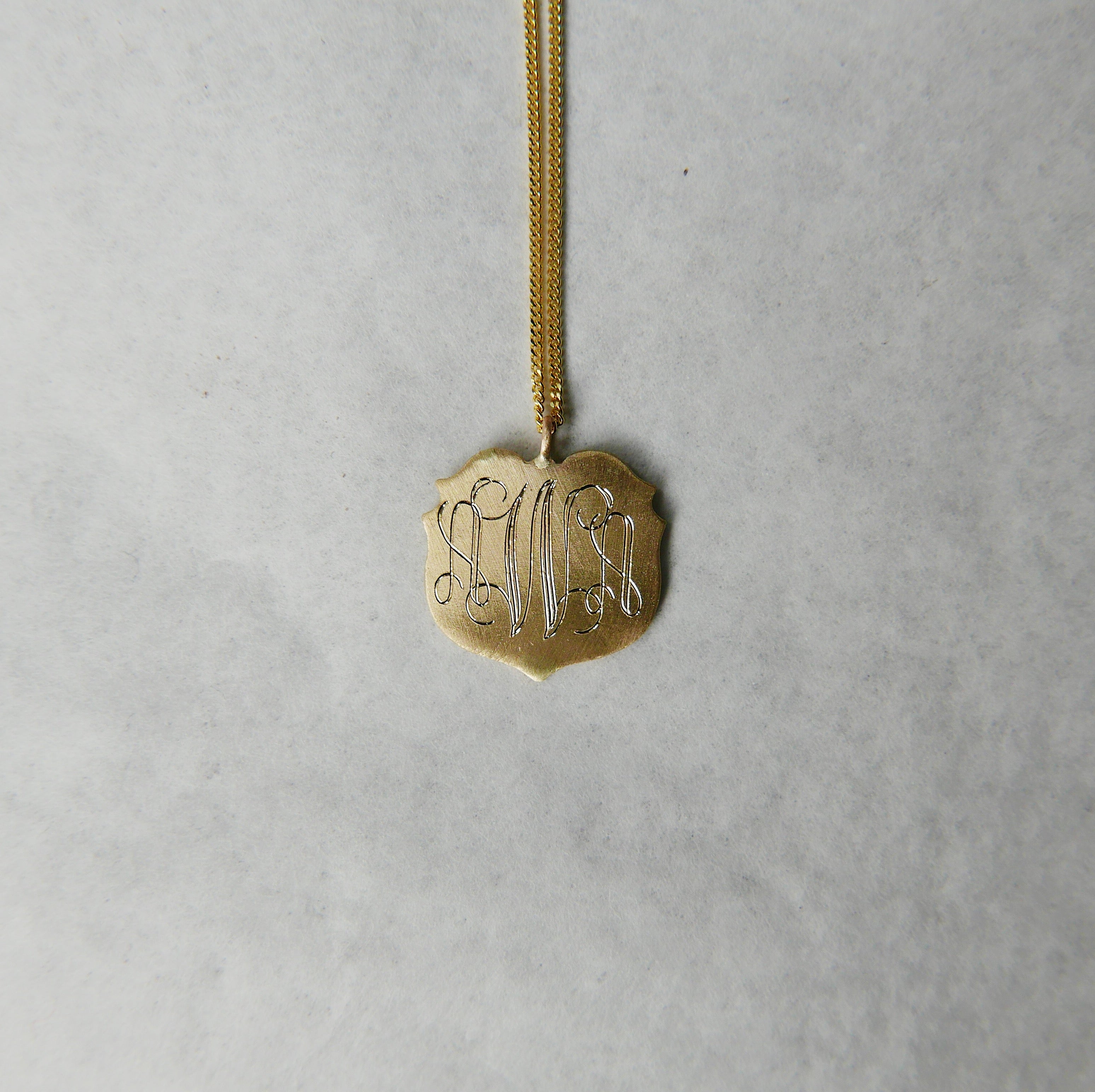 Crest Necklace, 14k Monogramed crest necklace, personalized gold charm necklace, gold medallion pendant, disc, coin, shield
