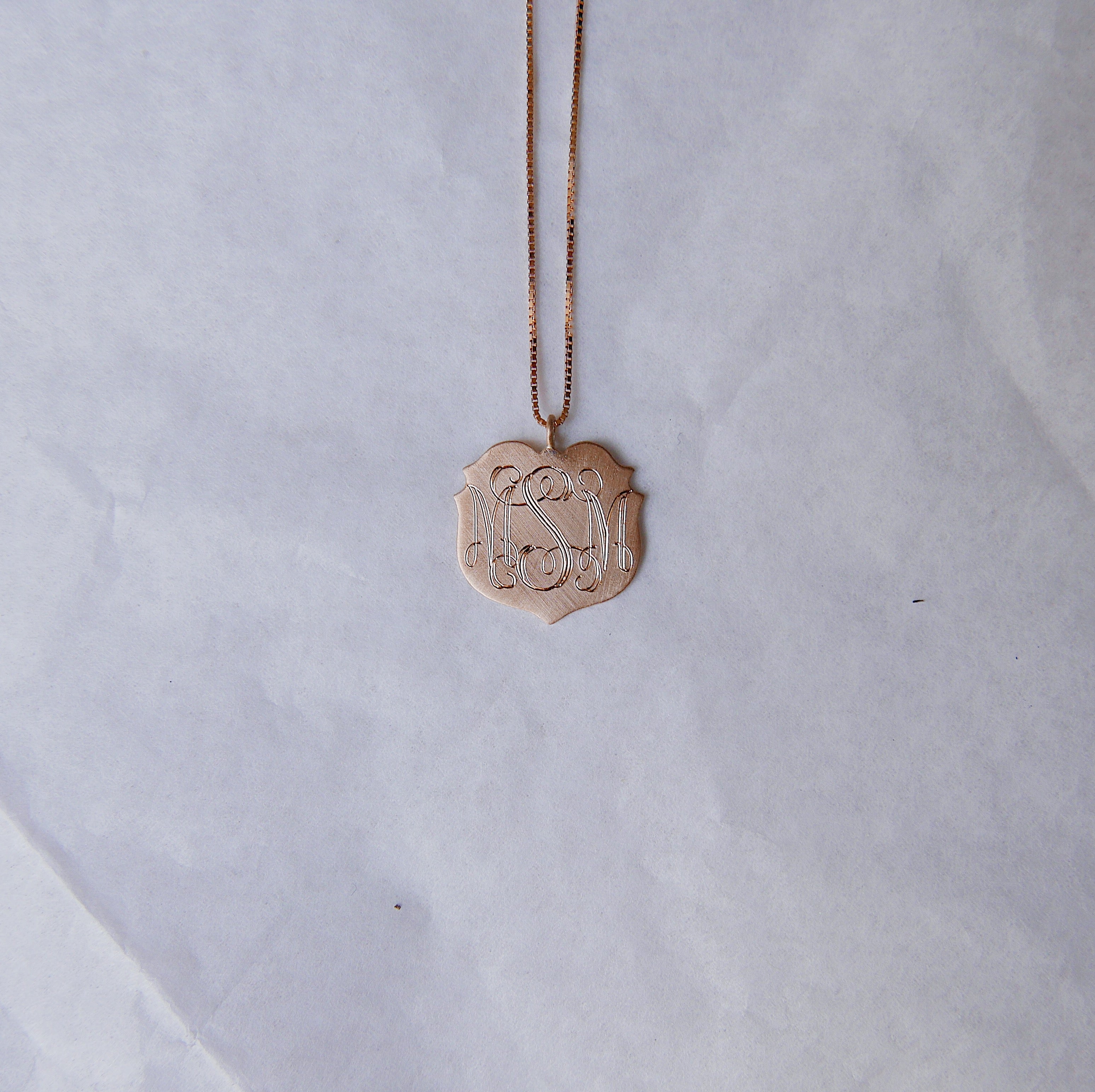Crest Necklace, 14k Monogramed crest necklace, personalized gold charm necklace, gold medallion pendant, disc, coin, shield