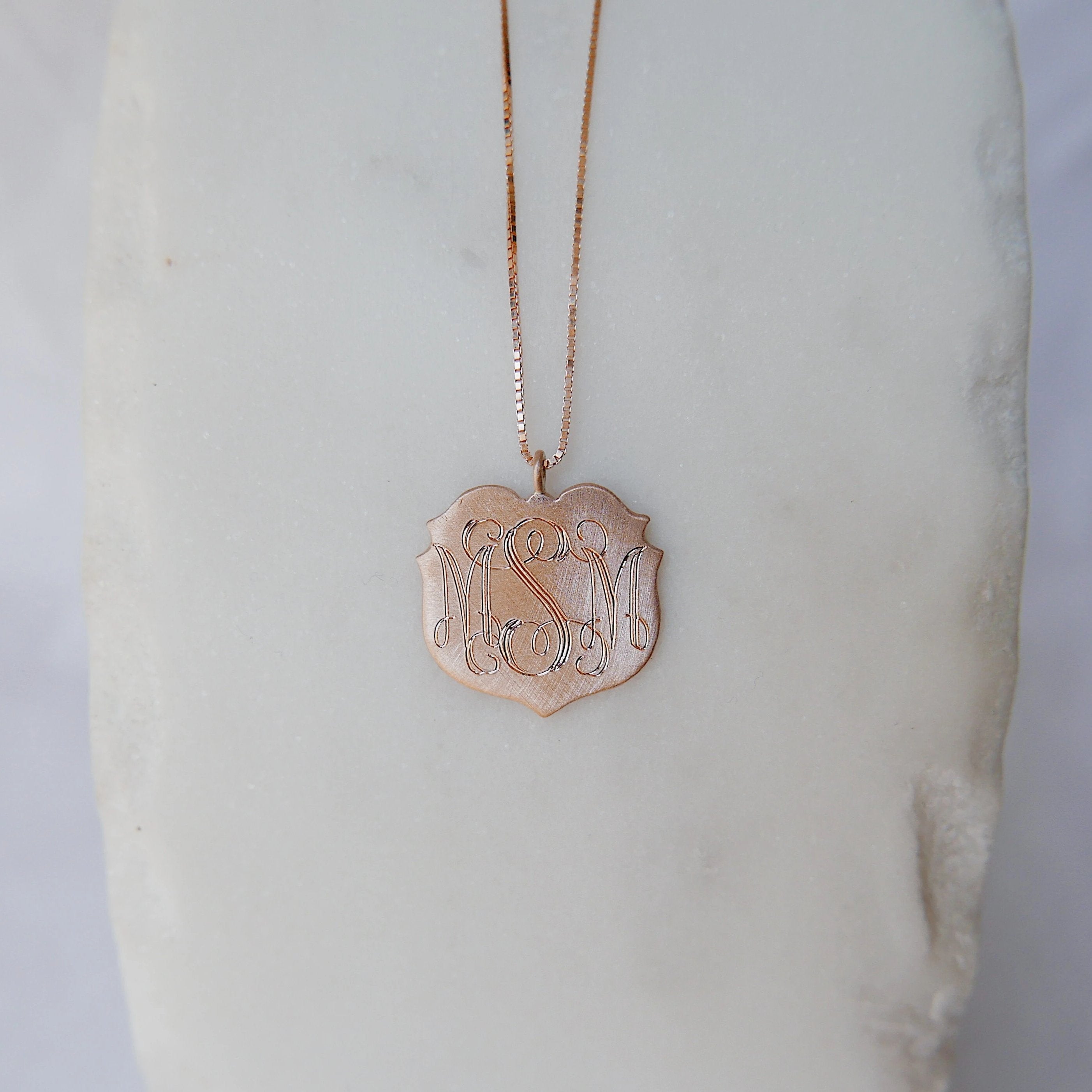 Crest Necklace, 14k Monogramed crest necklace, personalized gold charm necklace, gold medallion pendant, disc, coin, shield