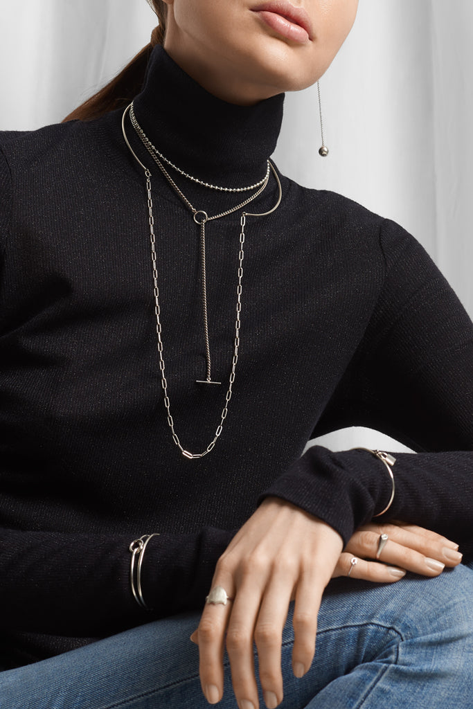 Layered Double Wire Choker, silver layered choker, silver chain and choker, Elongated Chain Choker
