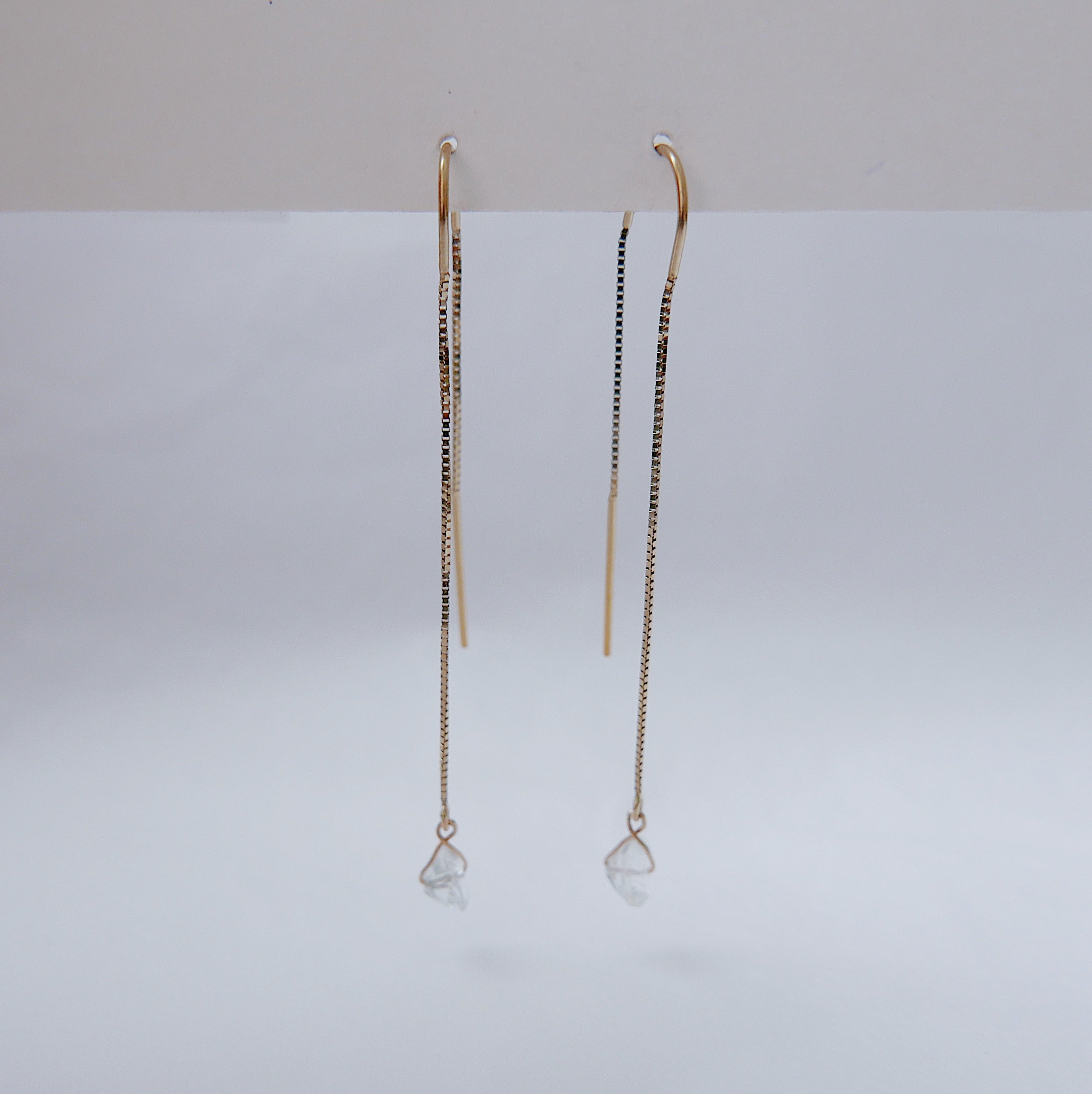 White Topaz Threaders , 14k gold