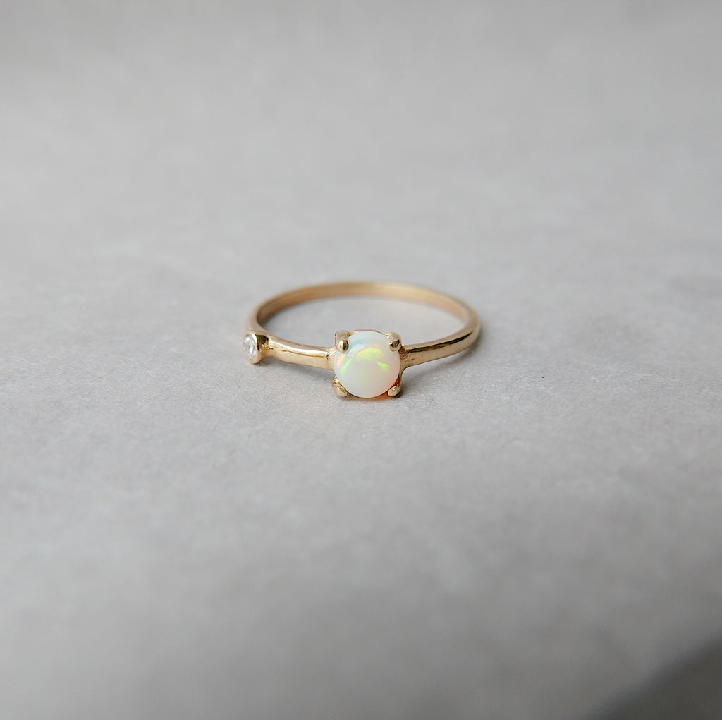 Opal Duet Ring (Medium), opal and diamond ring, opal ring, stacking ring, opal band, promise ring, gold opal ring, birthstone ring