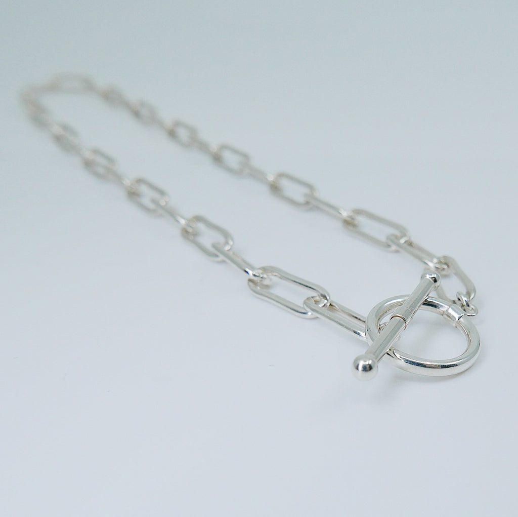 Toggle Chain Necklace, Elongated oval link necklace, heavy chain necklace, toggle clasp necklace, silver chain necklace, Silver necklace