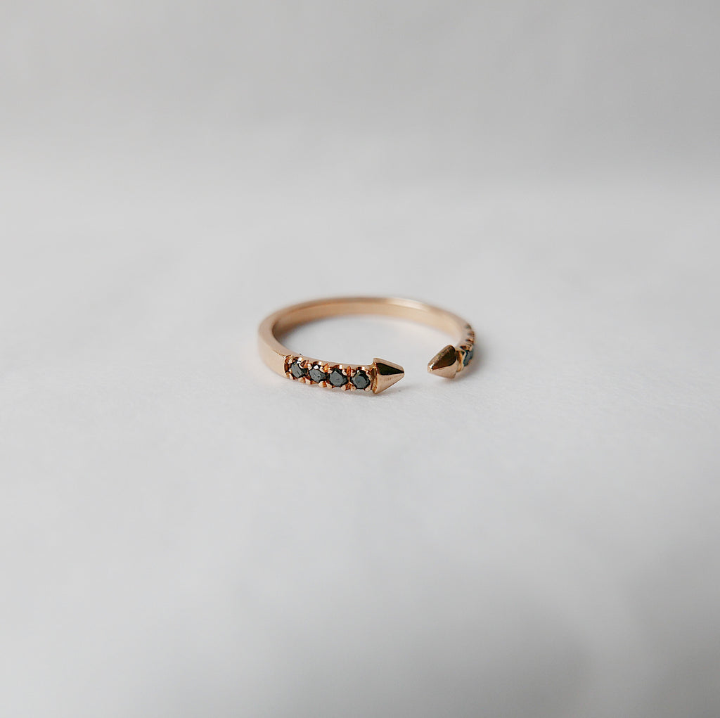 Going my Way ring, 14k Diamond Arrow ring, Black Diamond Arrow ring, Open Arrow cuff ring, Diamond Arrow, Black Diamond ring