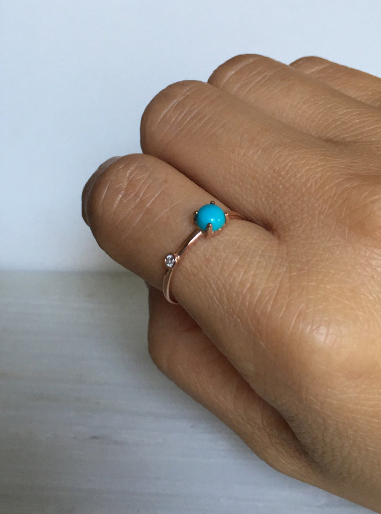 Turquoise Duet Ring (Medium), turquoise  and diamond ring, turquoise ring, stacking ring, turquoise band, promise ring, gold turquoise ring