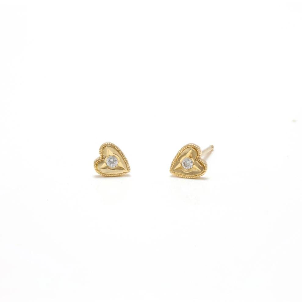 14k Heart studs, diamond studded heart earrings, small heart studs, gold heart earrings, dainty heart earrings