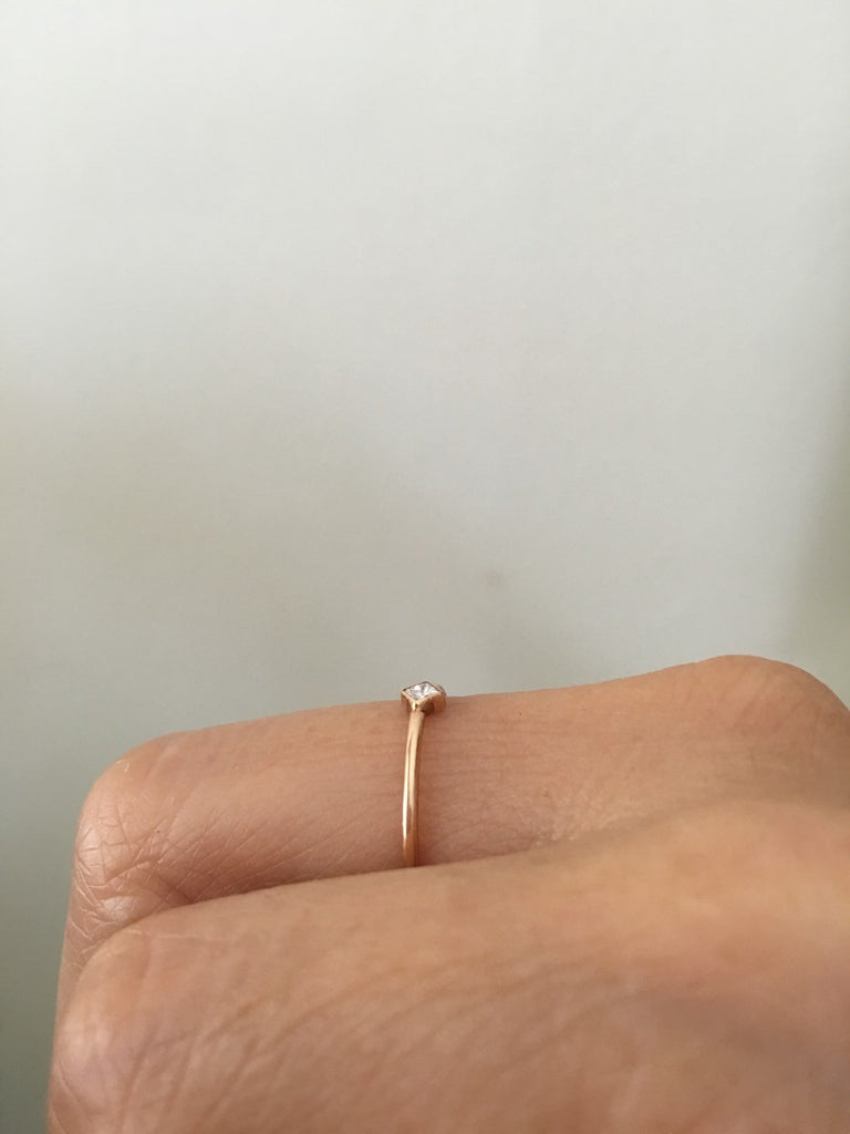 Square Solitaire (Small), diamond bezel ring, diamond stacking ring, princess diamond ring, square diamond ring, gold square diamond band