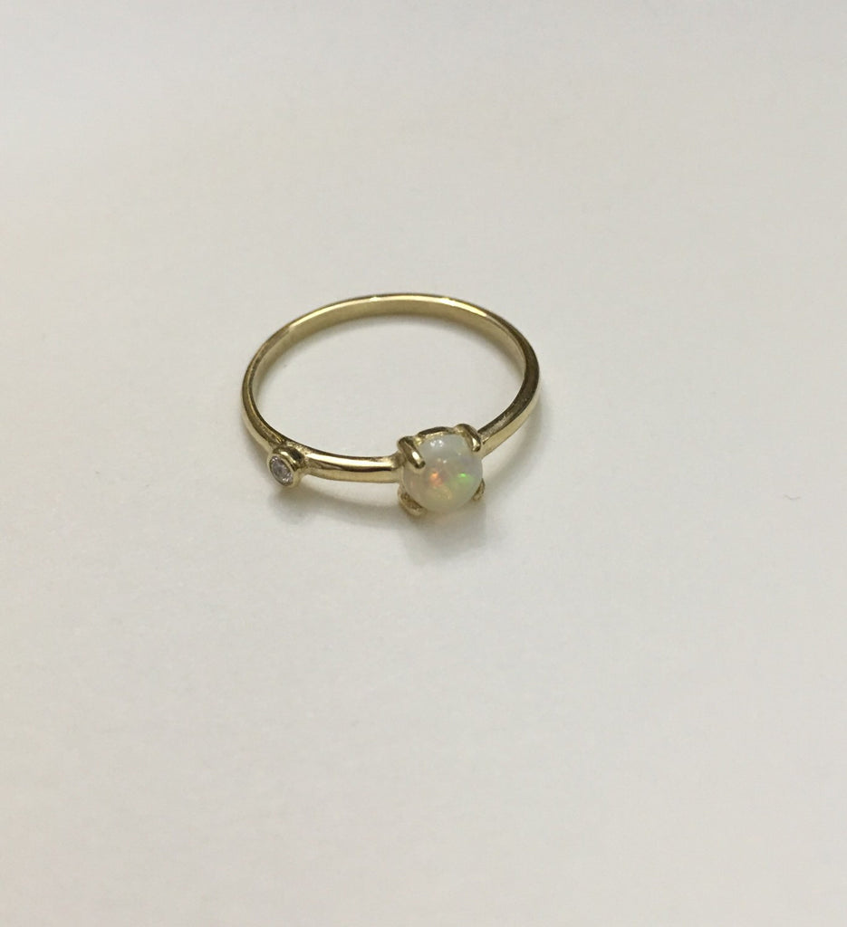 Opal Duet Ring (Medium), opal and diamond ring, opal ring, stacking ring, opal band, promise ring, gold opal ring, birthstone ring