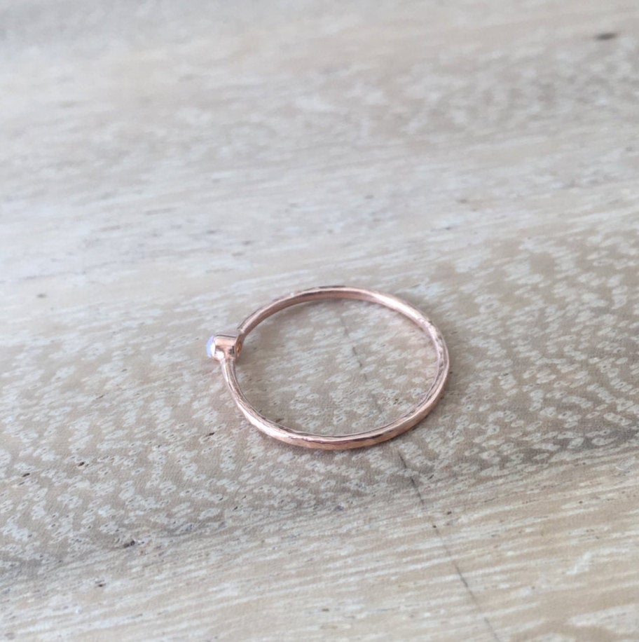 Mini opal ring, opal solitaire ring, 14k opal stackable ring, small round opal ring, thin gold ring