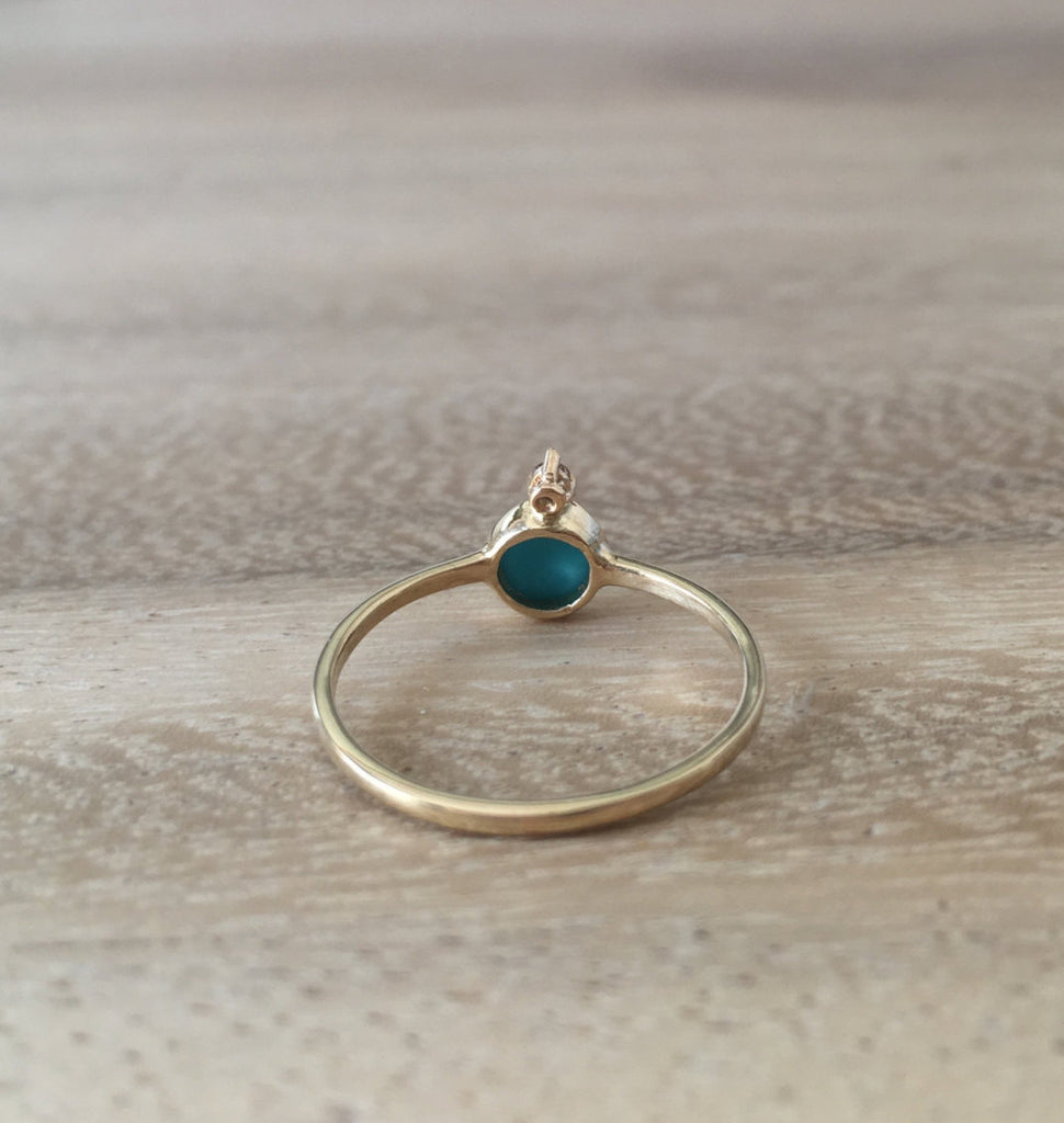 Aisha Turquoise bezel and diamond ring, Gold Diamond Turquoise ring, Turquoise stacking ring, Diamond stacking band, boho Wedding ring
