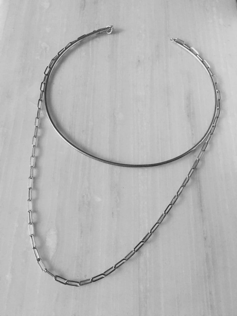 Layered Double Wire Choker, silver layered choker, silver chain and choker, Elongated Chain Choker