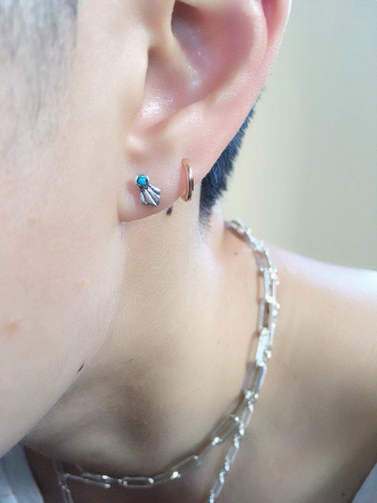 Turquoise fan studs, turquoise earrings, Turquoise studs, art deco turquoise earring