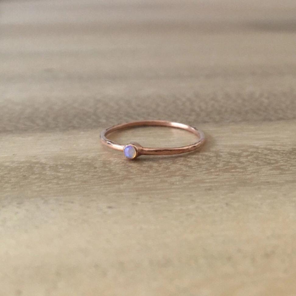 Mini opal ring, opal solitaire ring, 14k opal stackable ring, small round opal ring, thin gold ring