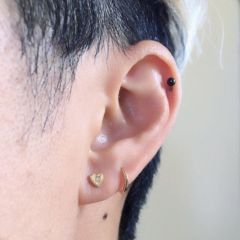 14k Heart studs, diamond studded heart earrings, small heart studs, gold heart earrings, dainty heart earrings