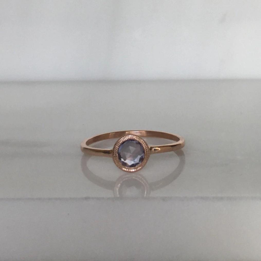 Justine rose cut sapphire ring, gold solitaire ring, bezel stone ring, 14k gold rose cut sapphire ring